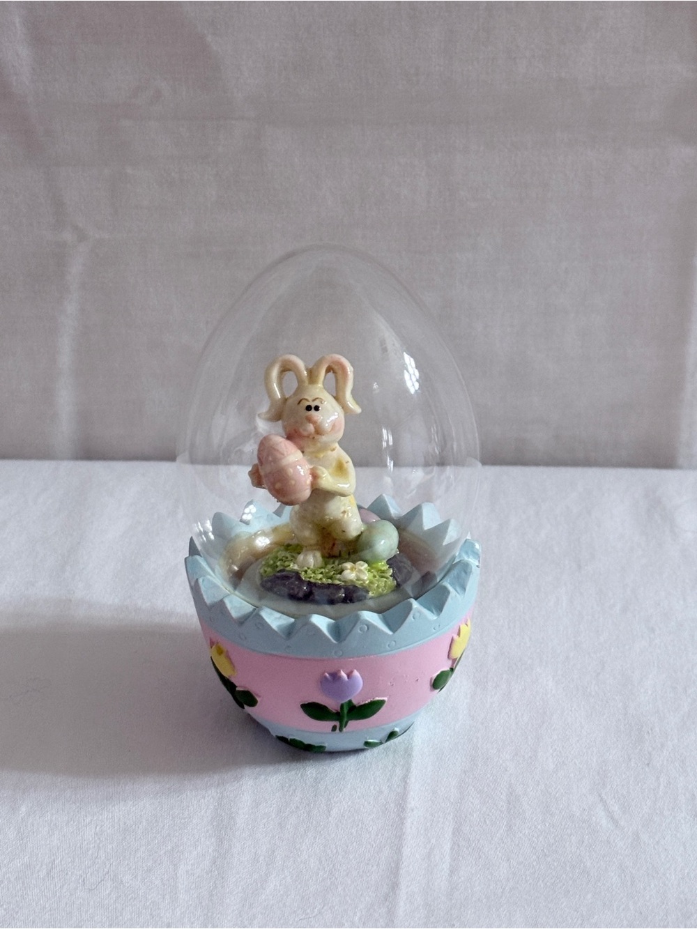 Easter Bunny Egg Dome Figurine - Pastel Pink and Blue